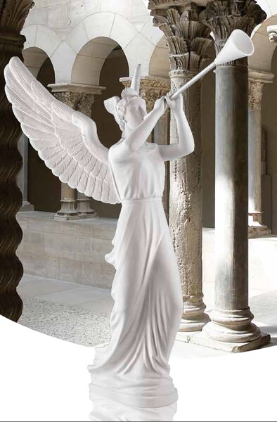 Carrara Marble 8' Tall Angel with Trumpet Made in Italy Sculpture